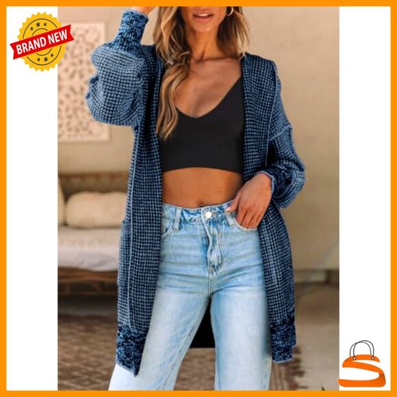 Oversized Hooded Cardigan Chunky Knit Open Front Sweater Coat Fall Fashion - Picture 2 of 7